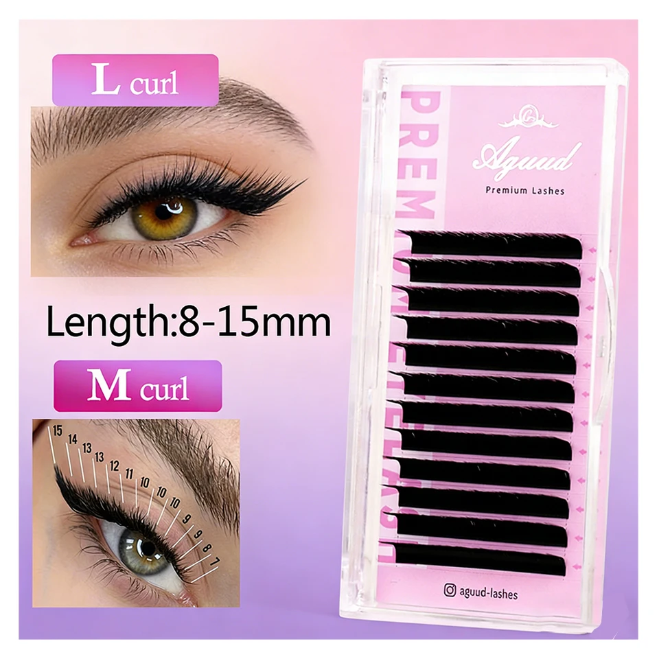 

AGUUD All Size L/M/LC/LD/L+/LU Curl Eyelash Extension Matte Black Natural Soft Faux L Individual Eyelash Extension Makeup Cilios