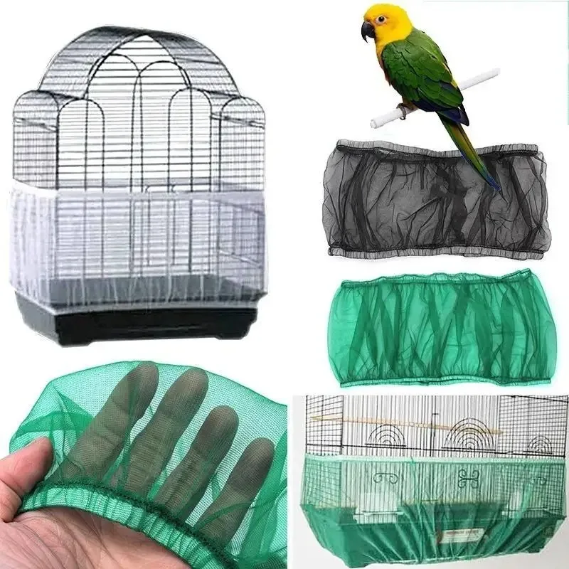 M/L Bird Cage Cover Mesh Bird Cage Case Cover Skirt Traps Clean Cage