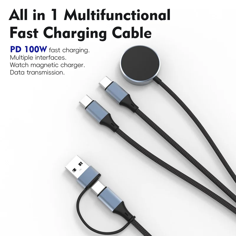 

U33 Dual Type C PD 100 Вт Быстрое беспроводное зарядное устройство для часов, совместимое с телефонами Apple Samsung Pixel, планшетами, ноутбуками