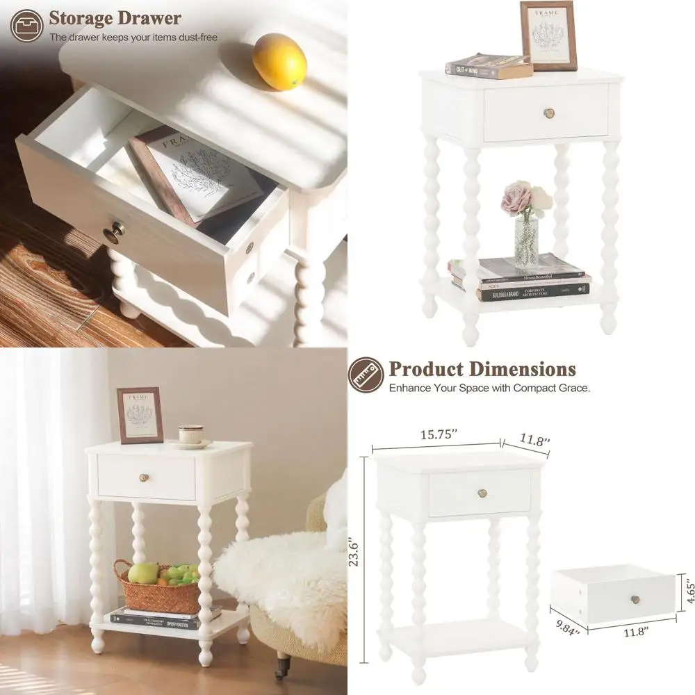 

Белая прикроватная тумбочка на ножках-опорах для спальни или гостиной, компактный приставной столик