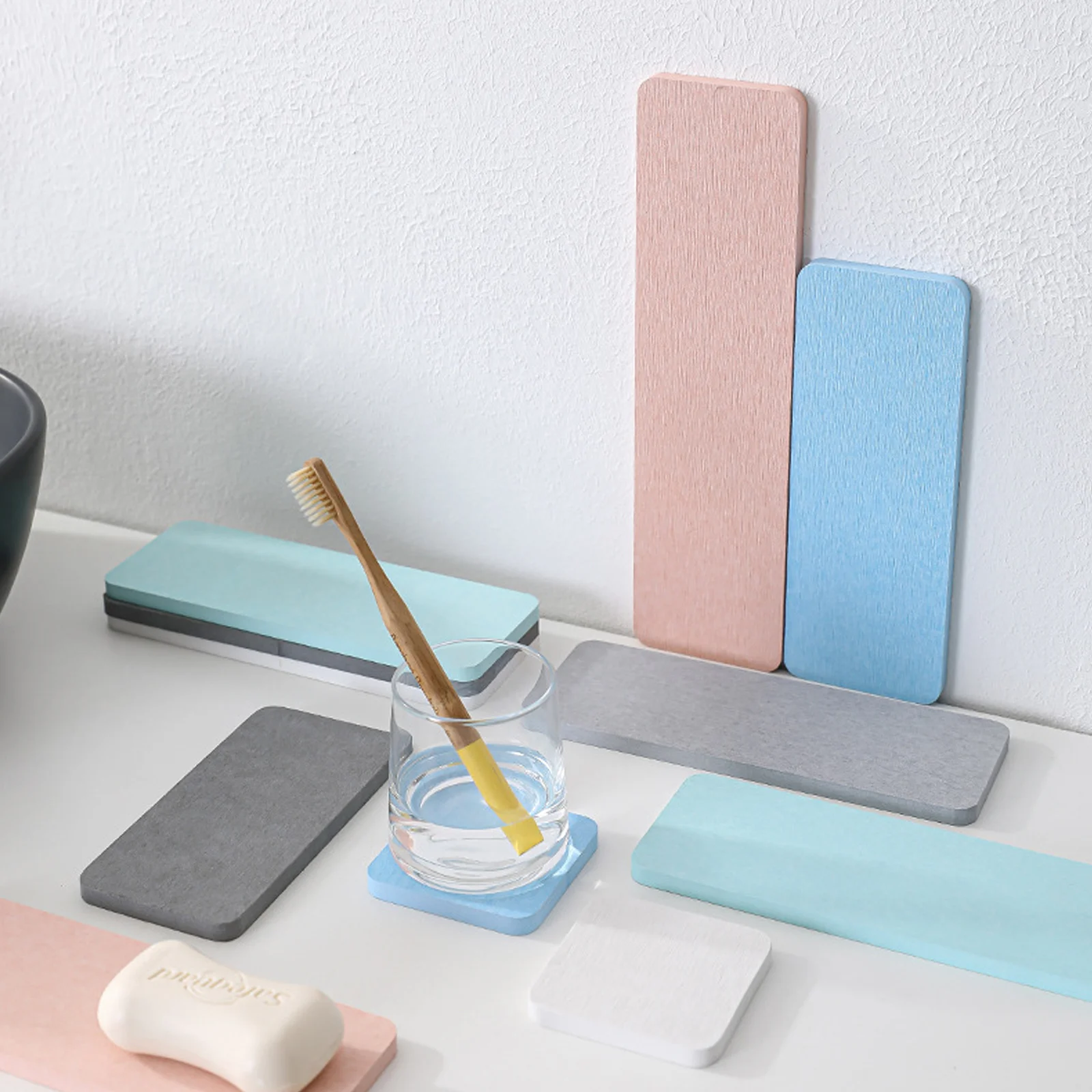 

4Pcs Diatomite Drink Coasters Absorbent Water Drying Mats Cup Drying Pads Soap Holder Dish for Bathroom Kitchen Counter