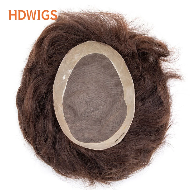 New Men's Wig Fine Mono Men Capillary Prosthesis Durable Indian Human Remy Hair Wigs Natural Hair System Brown Human Hairpieces