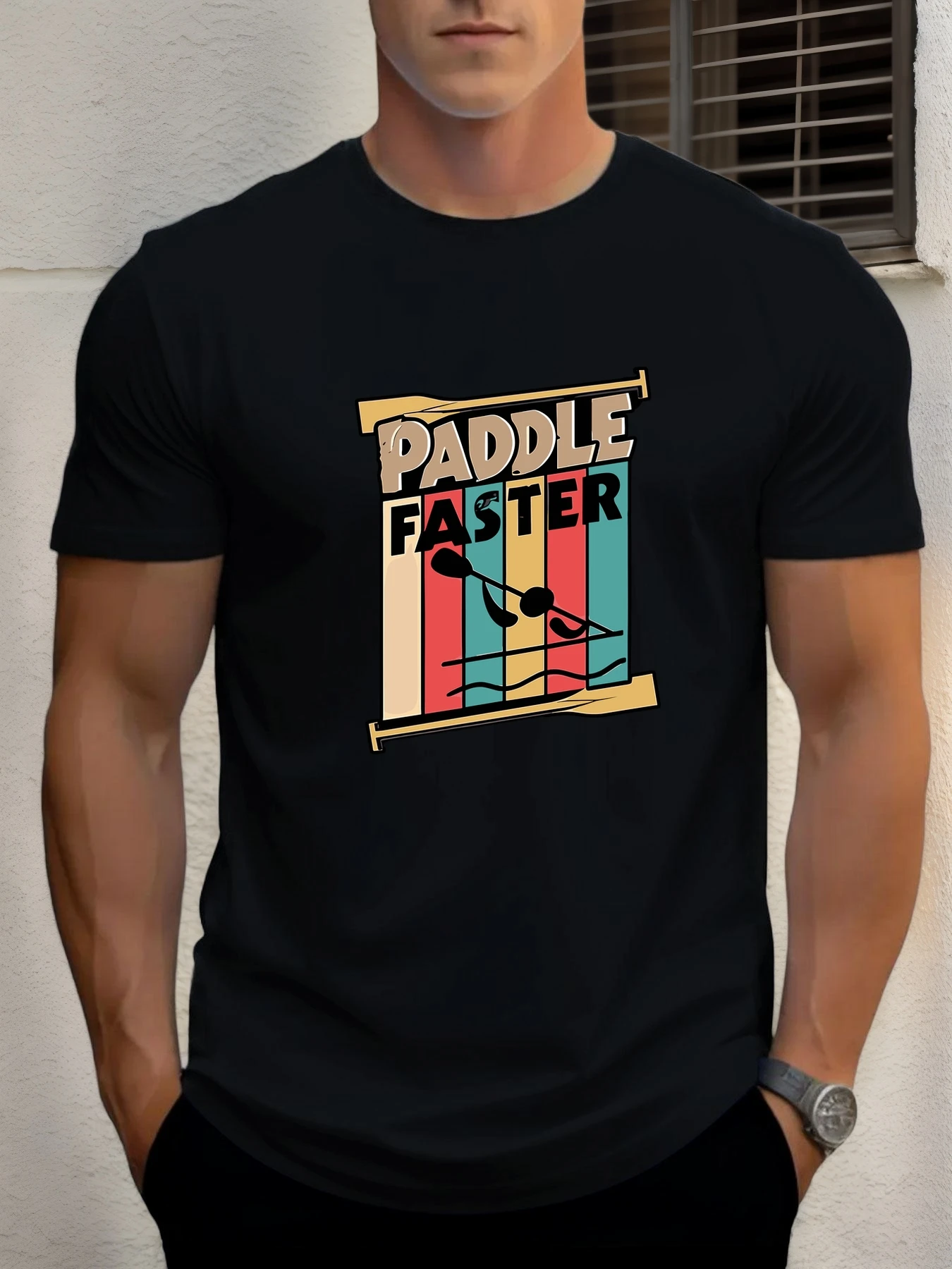 

T Shirts For Man PADDLE FASTER 100% Cotton Graphic Printing Summer Round Neck T-Shirt Casual Breathable Street Style Daily Top