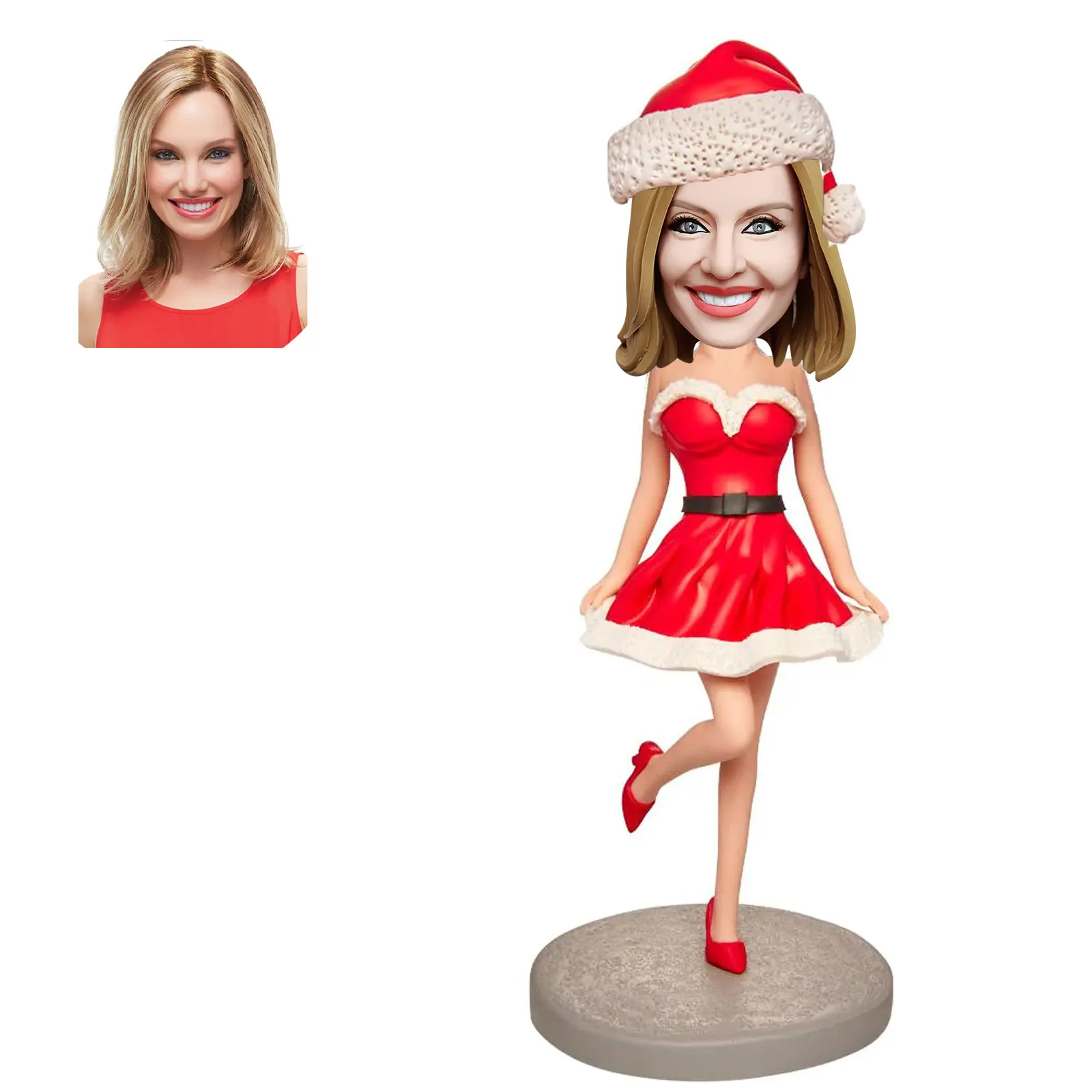 Custom Bobbleheads Figurine Customized Doll - Christmas Gift Happy Girl in Red Custom Bobblehead with Engraved Text