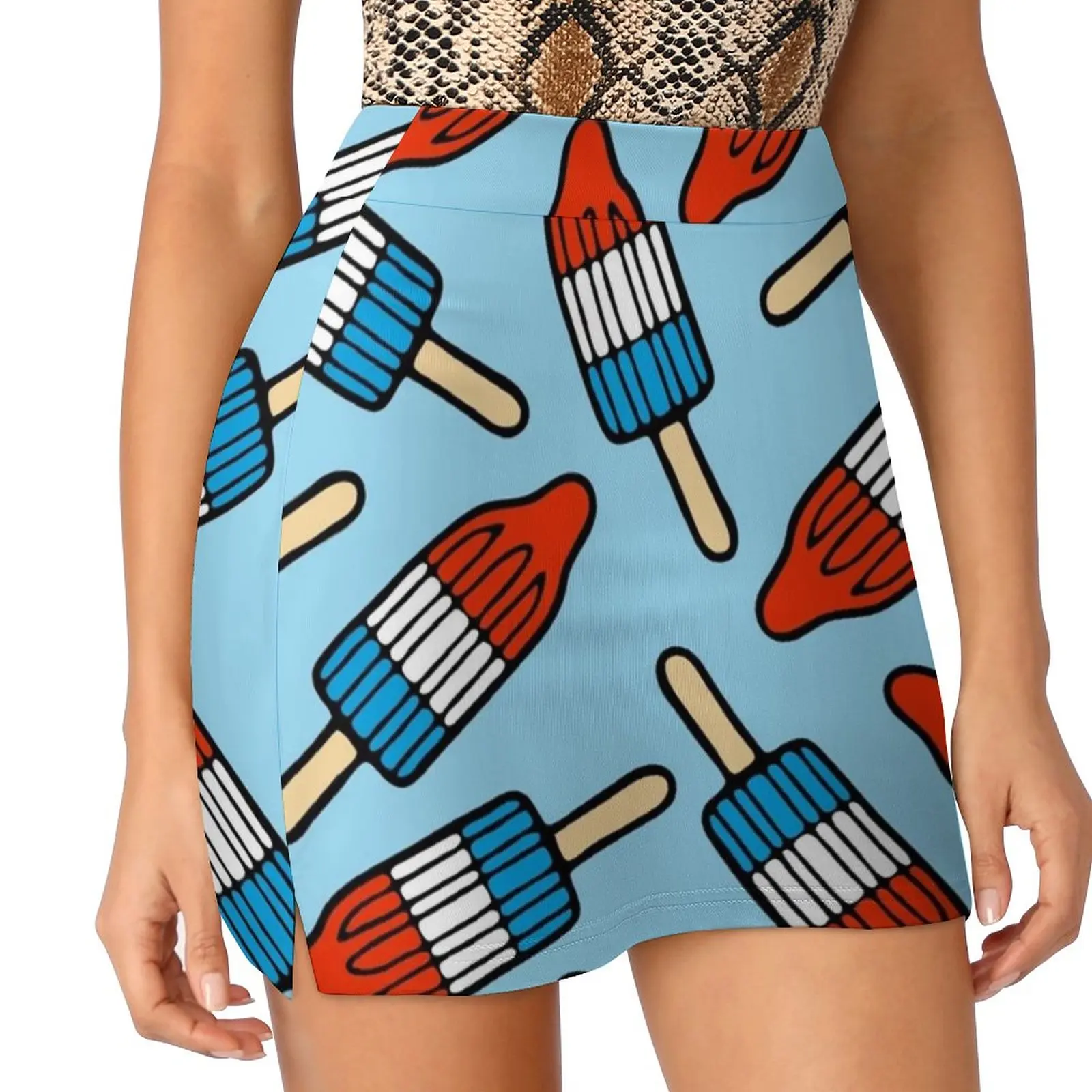 Rocket Popsicle Pattern Skirts Woman Fashion 2022 Pant Skirt Mini Skirts Office Short Skirt Popsicle Rocket Turbo Pattern Blue