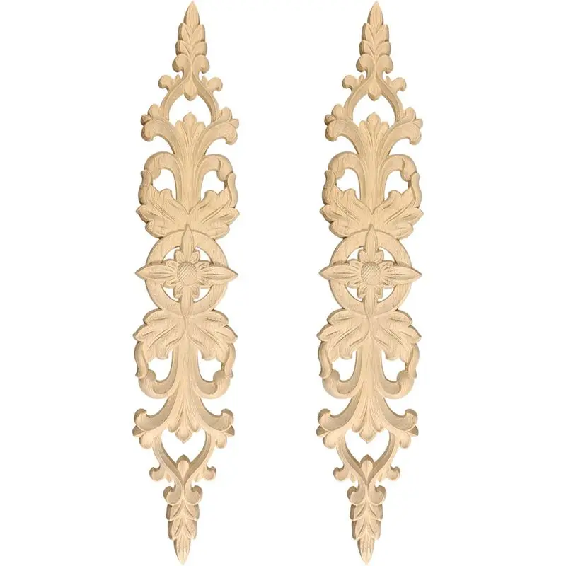 ABGE-6Pcs 33Cmx6cm Wood Carved Decal Stripe Corner Appliques Long Hollow Flower Frame Furniture Decor Woodcarving Figurines