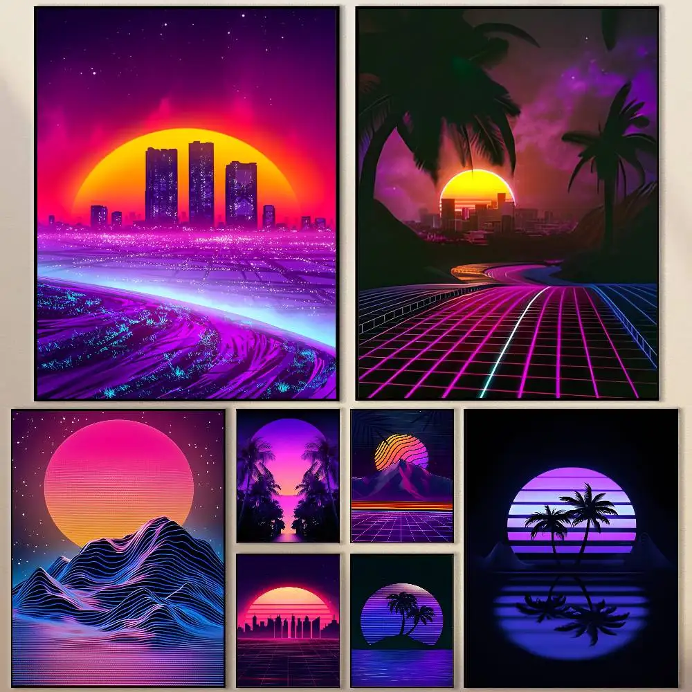 

Neon Retrowave Synthwave Whitepaper Poster Modern Waterproof HD Wall Art Decal Self-Adhesive Aesthetic Decor for Home Living Roo