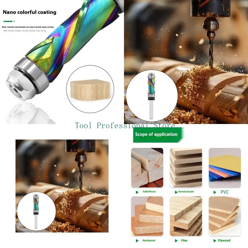 

57QF Professional Wood Router Bit Upper/Lower Bearing System 7 Color Coated Edging Trimming Tool for Stable Wood Machining