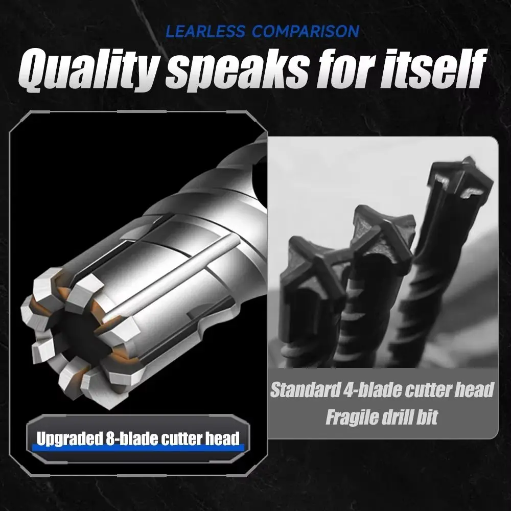 لقمة مثقاب الخرسانة المقواة SDS-Plus مع قطع فولاذية وتصميم 8 شفرات وسبائك عالية الصلابة لاختراق حديد التسليح شديدة التحمل #5