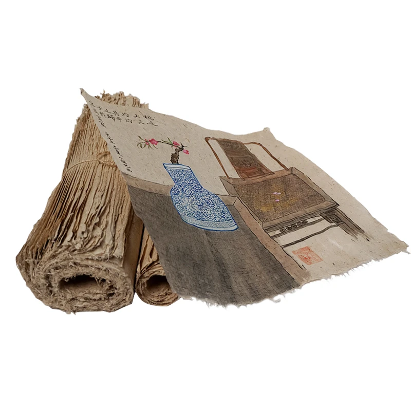 Handmade Mulberry Paper Chinese Ancient Cotton Paper Retro Raw Xuan Paper Painting Calligraphy Paper Yunlong Fiber Rice Papel