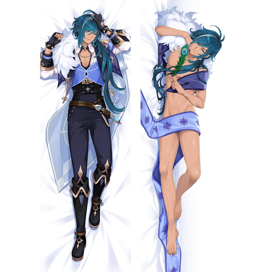 Game Kaeya Pillowcase Male Genshin Impact Costume Dakimakura Hugging Body Case Long Peachskin  2-Side Printed Pillow Cover Case