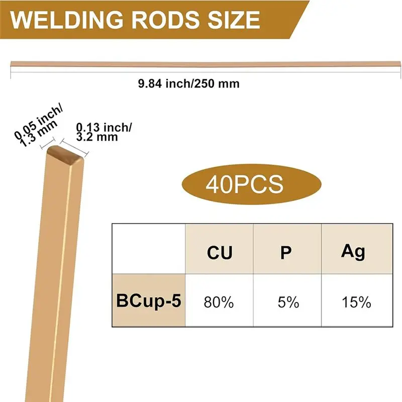 40Pcs, Brazing Rods, Welding Rods, Bcup-5 15% Silver Solder, Welding Sticks,9.84X0.05X0.13In Alloy Phosphor Welding Rod-AT36