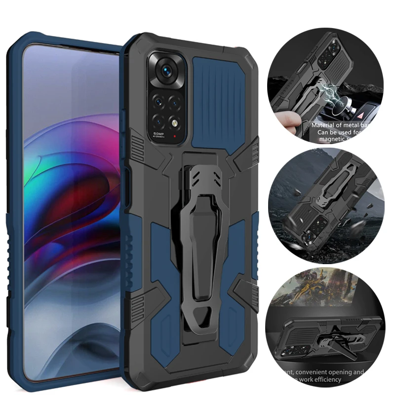 Shockproof Phone Case For Redmi Note 11S 11 Anti-Fall Magnetic Back Clip Bracket Protective Cover For Redmi Note 11 Pro Plus 5G