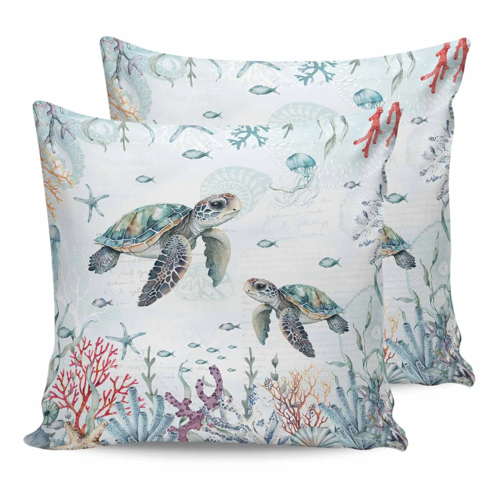 Summer Ocean Coral Sea Star Sea Turtle 2/4PCS Outdoor Pillowcase Waterproof Sofa Pillow Cover Garden Cushion Covers Home Decor