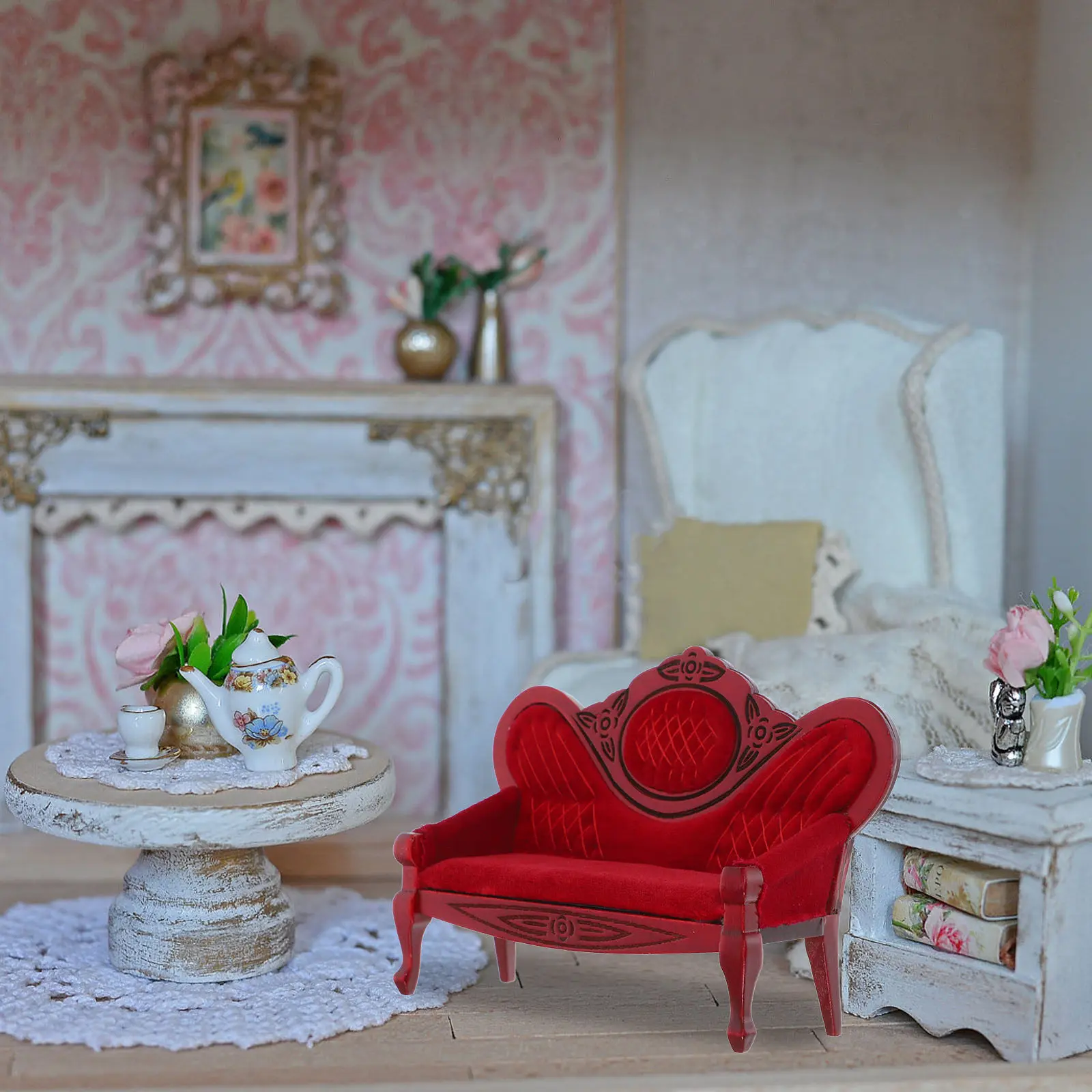 

Exquisite Handcrafted Wood Mini Sofa Vintage Style Small Scale Living Room Decor Perfect for Mini House Interior Design Setup