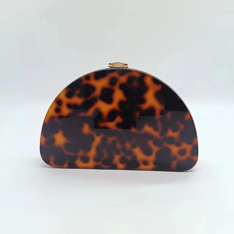 Novelty Leopard Wallet Elegant Female Semicircle Amber Acrylic Handbag Stylish Clutch Purse Party Prom Mini Chain Messenger Bags