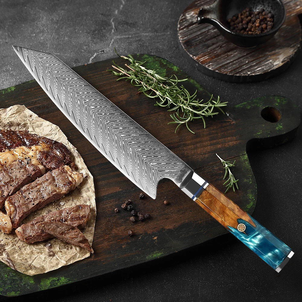 Cuchillo de Chef Kiritsuke, cuchillo de Damasco afilado profesional de 8 pulgadas, cuchillo Gyuto de cocina japonés VG-10 de acero inoxidable con alto contenido de carbono
