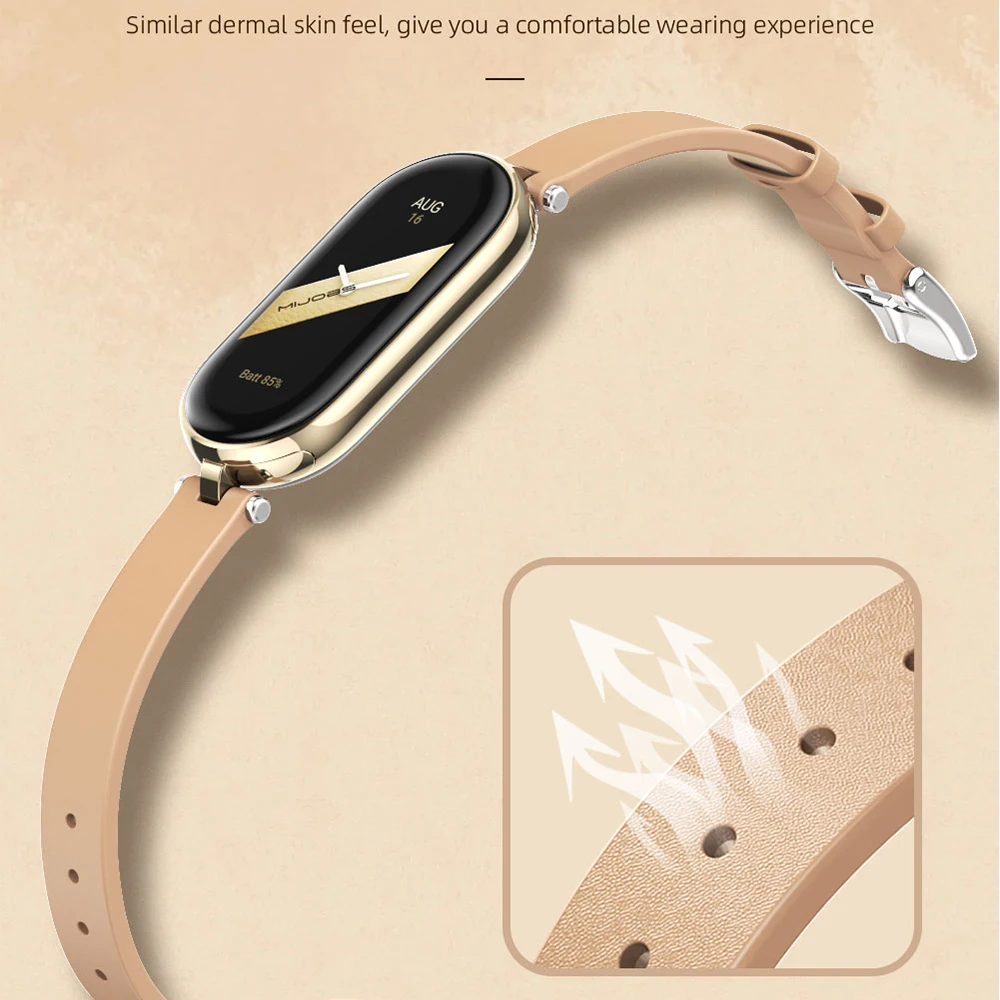 For Xiaomi Mi Band 8 10 7 6 5 4 3用レザーストラップ,女性用の小さなリストバンド,スマートブレスレット