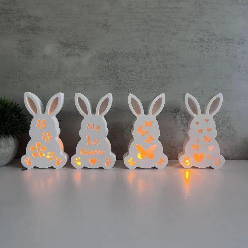

Easter Bunny Atmosphere Light Silicone Mold DIY Gypsum Cute Rabbit Candle Base Home Decoration Ornament Resin Mold Handicrafts