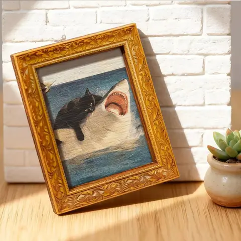 1 Fun Cat and Shark Art Refrigerator Magnet, Retro-Style Decorative Magnet—Safe, Magnetic, Perfect for Animal Lovers as a Home Decor Gift.