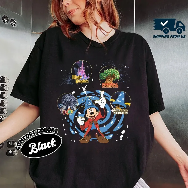 

Рубашка Disney Fantasia, рубашка в стиле ретро с Микки Маусом, женская футболка, новая летняя мужская и женская повседневная модная уличная одежда