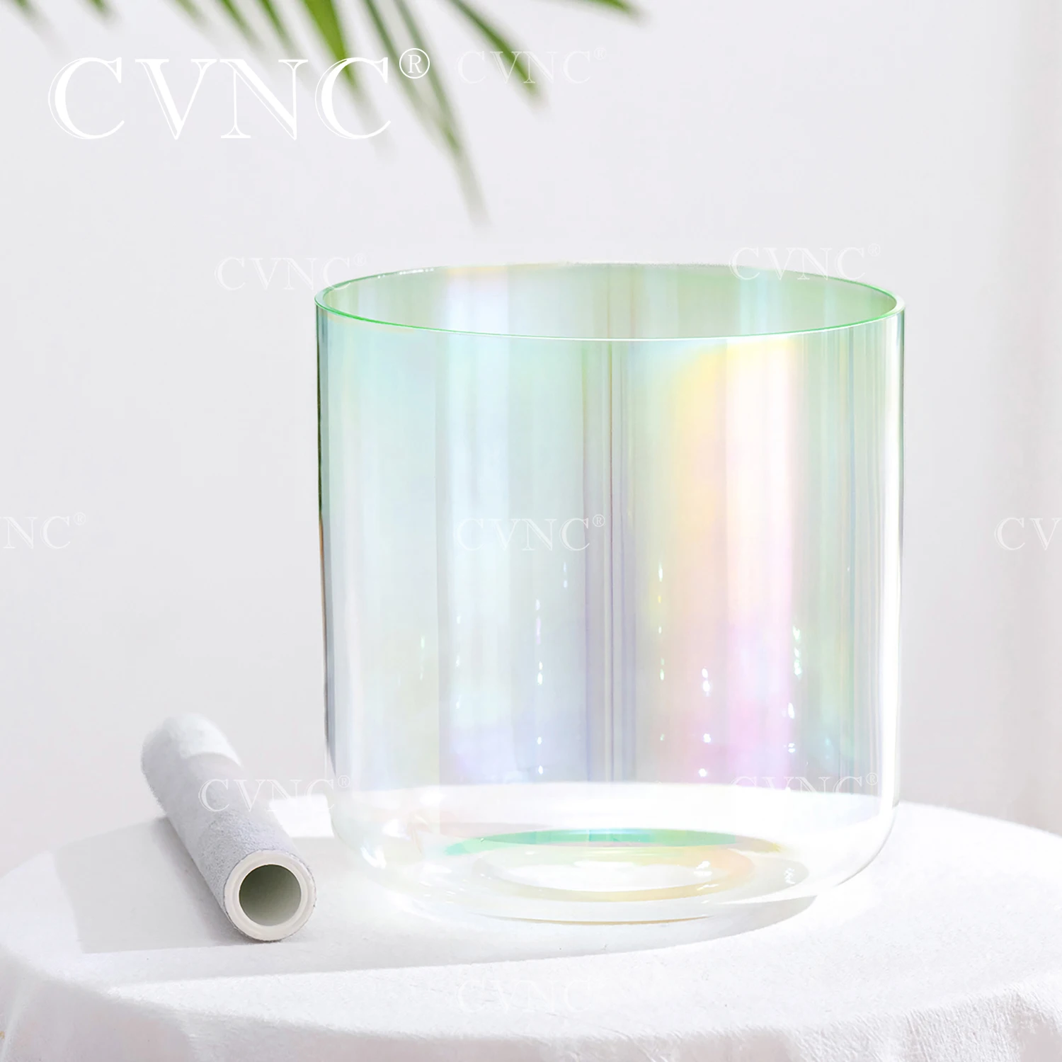 CVNC 6 Inch Jasper Aura Cosmic Clear Alchemy Colored Quartz Crystal Singing Bowl 440/432HZ for Sound Healing with Mallet