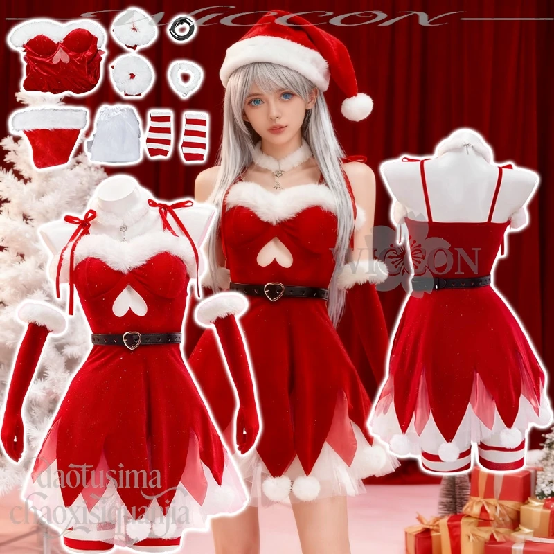 

Sexy Red Plush Camisole Dress Kawaii Jirai Kei Lolita Cosplay Genie Heart Hollowed 2025 Christmas Girls Party Activities Outfit
