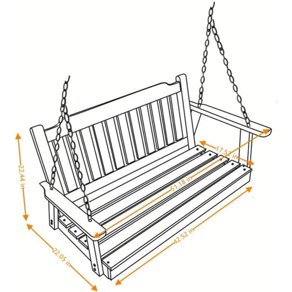 Wooden Porch Swing 2-Seater Hanging Chair Heavy Duty 800 LBS Outdoor Garden Swings 4 Ft Bench Swing With Hanging Chains