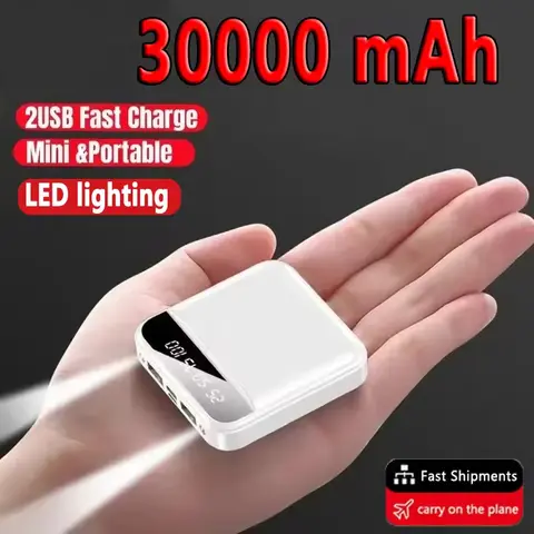 30000mAh 대용량 미니 보조베터리 초고속 충전 내장 케이블 Samsung iPhone 2025 용 휴대용 외장 배터리