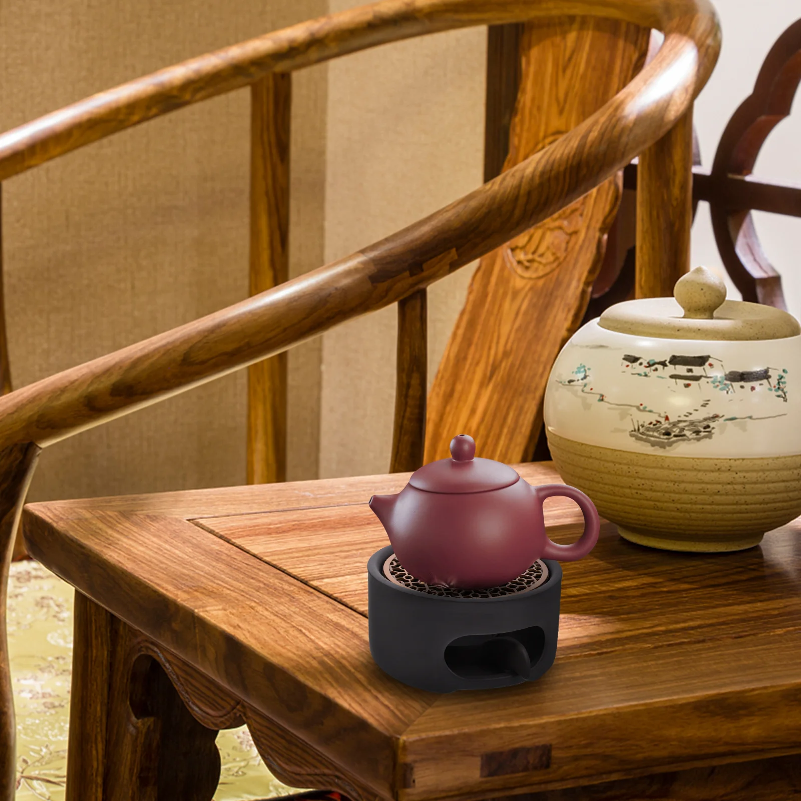 

1Set Heating Base Warm Tea Device Stainless Steel Teapot Warmer for Tea Coffee Retro Desktop Heater Hollow Metal Burner Home