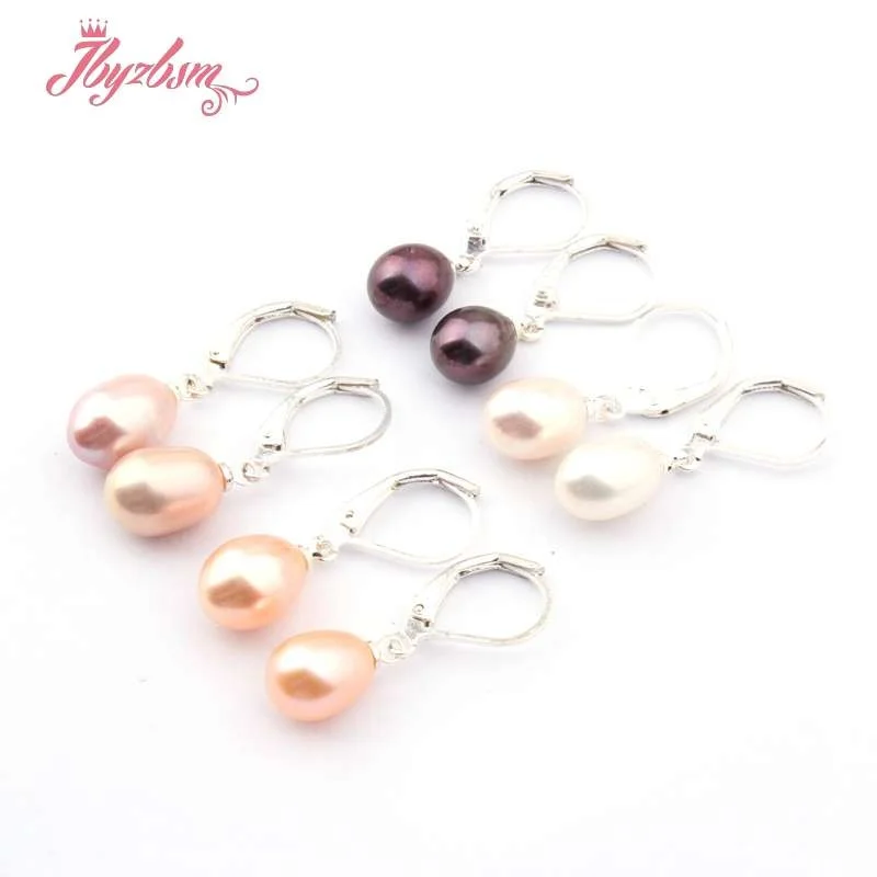 7-8mm Teardrop Elegant Freshwater Pearl Dangle Fashion Jewelry Christmas Party Gifts Stud Hoop Earrings White Pink Purple Black