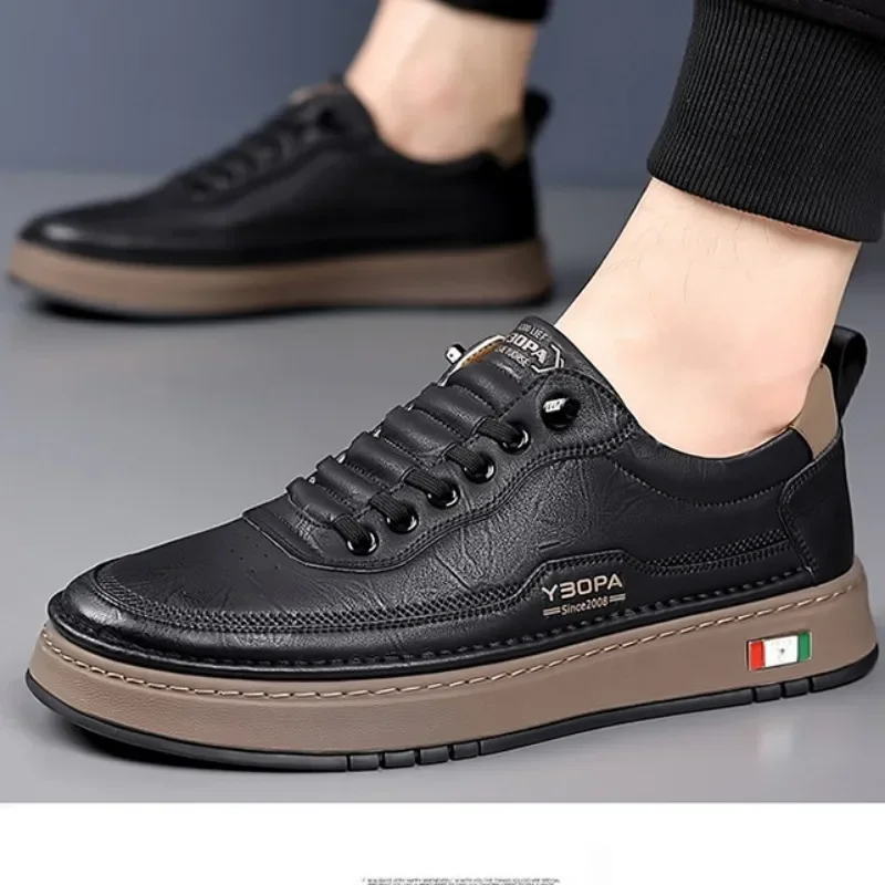 

Spring Autumn Big Size Cow Leather Board Shoes for Men Fashion Soft-soled Men's Casual Sneakers Designer Outdoor Sport Shoes Men