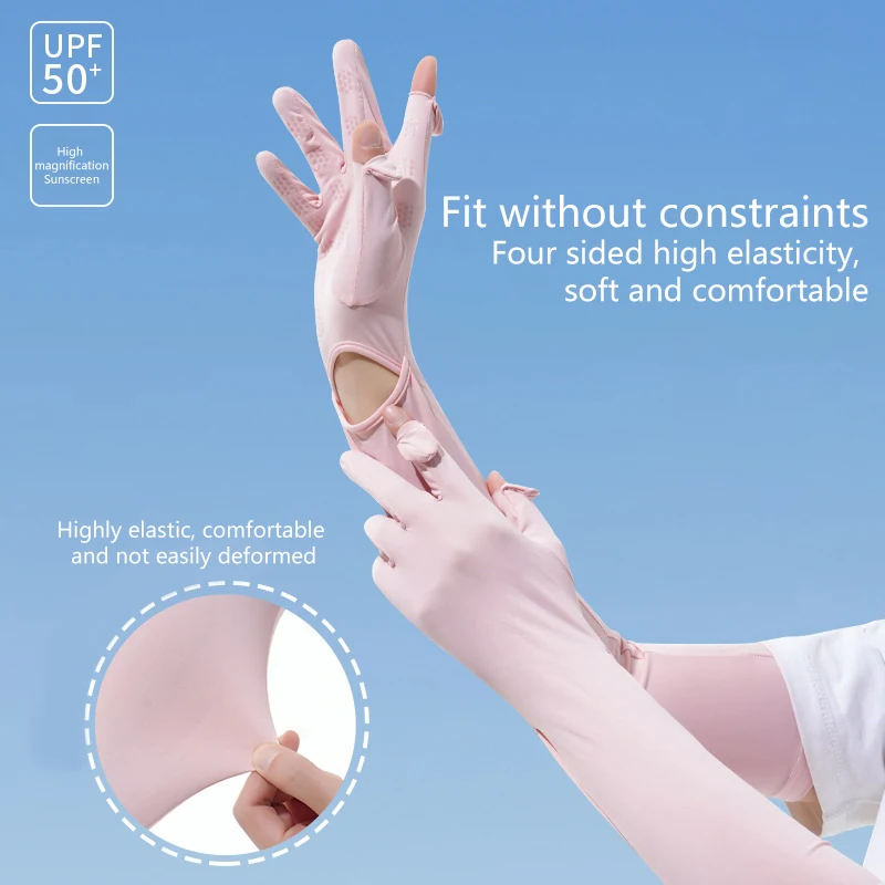 1 pair Sunscreen Female Anti-Ultraviolet Summer Cycling Arm Protector All-In-One Driving Ice Silk Sleeve Cover