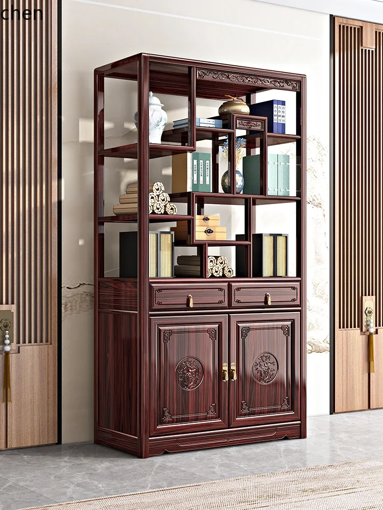 HYS solid wood new Chinese home living room tea rack mahogany furniture storage rack tea cabinet rack