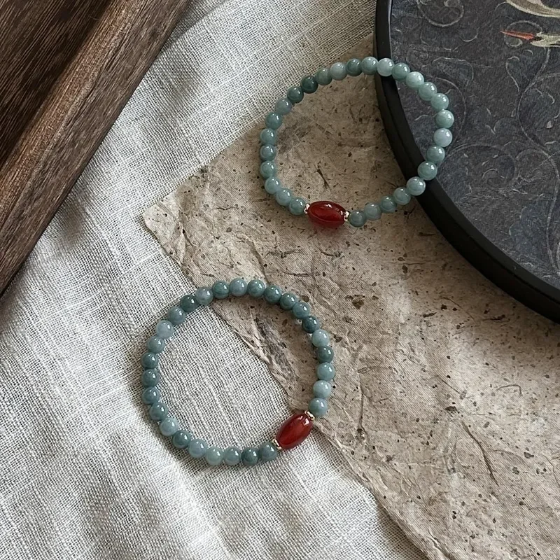 New Chinese-style beaded blue water jadeite bead bracelet, women's retro national style design, cool and gentle temperament