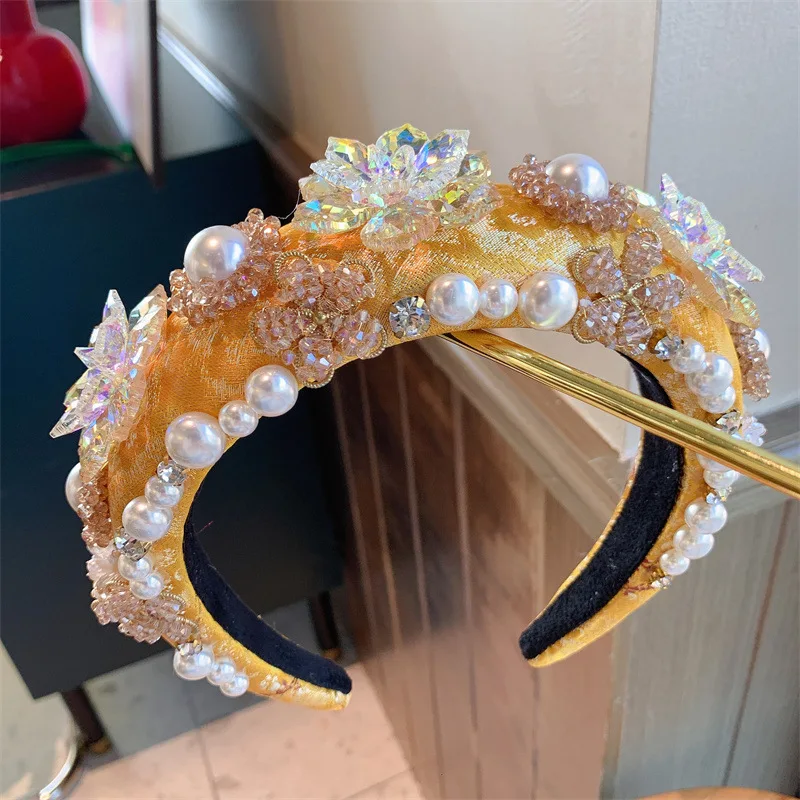 Luxury Women Baroque Headband Full Crystal Head Bands Sparkly Padded Rhinestones Hairbands White Headdress Hair Accessories