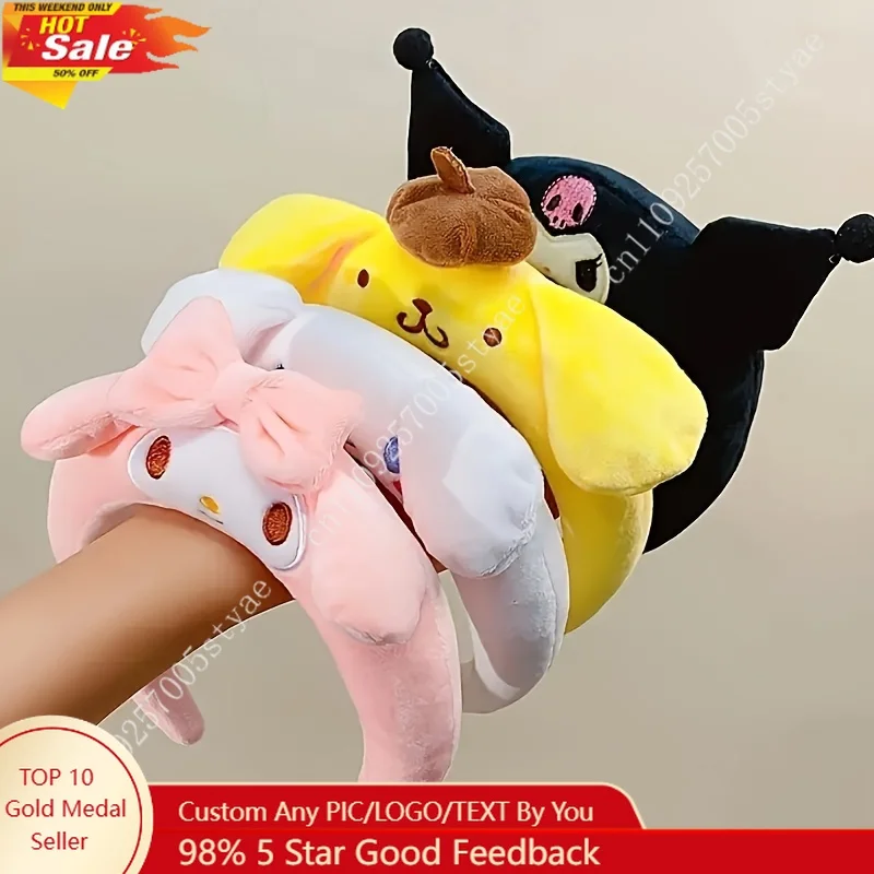 

Single Sanrio Kuromi Cinnamoroll My Melody PomPom Purin Cute Anime Headband - Non-Slip Soft Plush Hairband for Women Girls