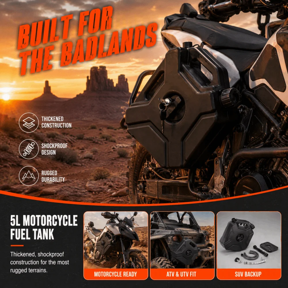 Upgraded 5L Capacity Fuel Tank Lockable With Keys Portable Fuel Tank Thick Walled Plastic Backup Fuel Container Motorcycle