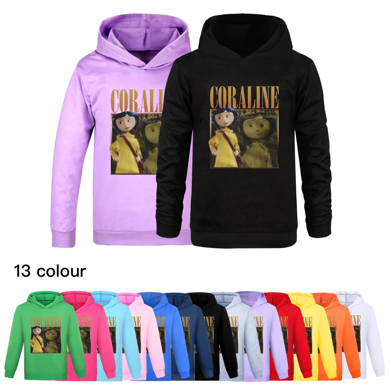 Coraline Cartoon Children Sweatshirts Kids Clothes Girls Halloween Clothes Girls Boys Long Sleeve Tops Teenage Hooded Shirt 3061