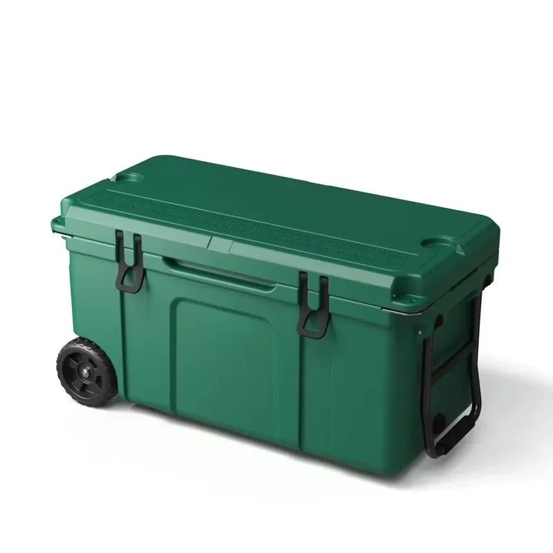 Custom Logo Lunch Insulated Roto Molded Plastic Ice Chest Trolley Cooler Box Outdoor with Wheels for Car Camping