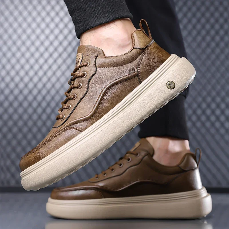 

Men's Skate Shoes Brand Classic Casual Leather Soft Walking Men Shoes 2025 New Running Trendy Sneakers for Men All-match Flats