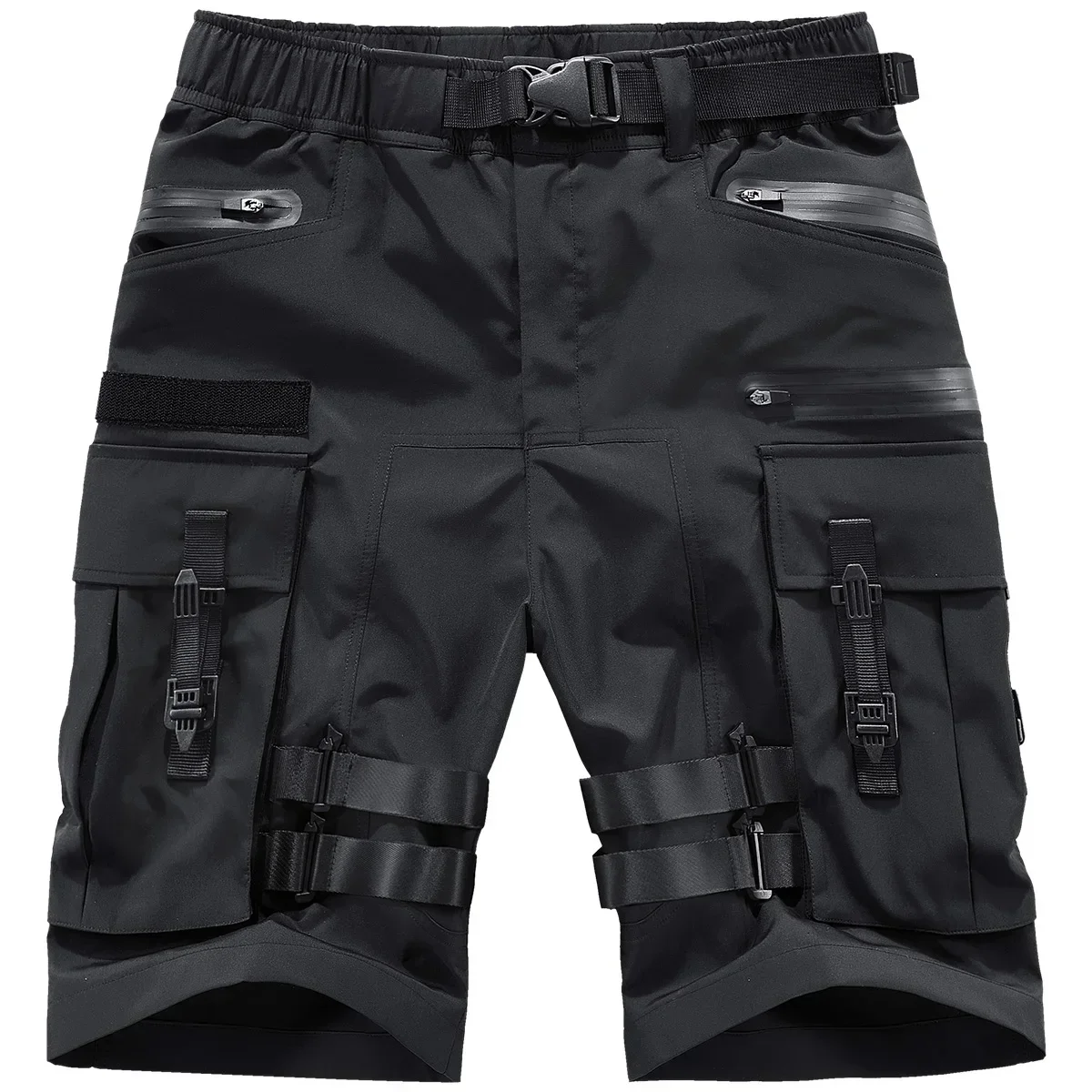 Functional Cargo Shorts Men Hip Hop Harajuku Techwear Multi Pockets Button Ribbons