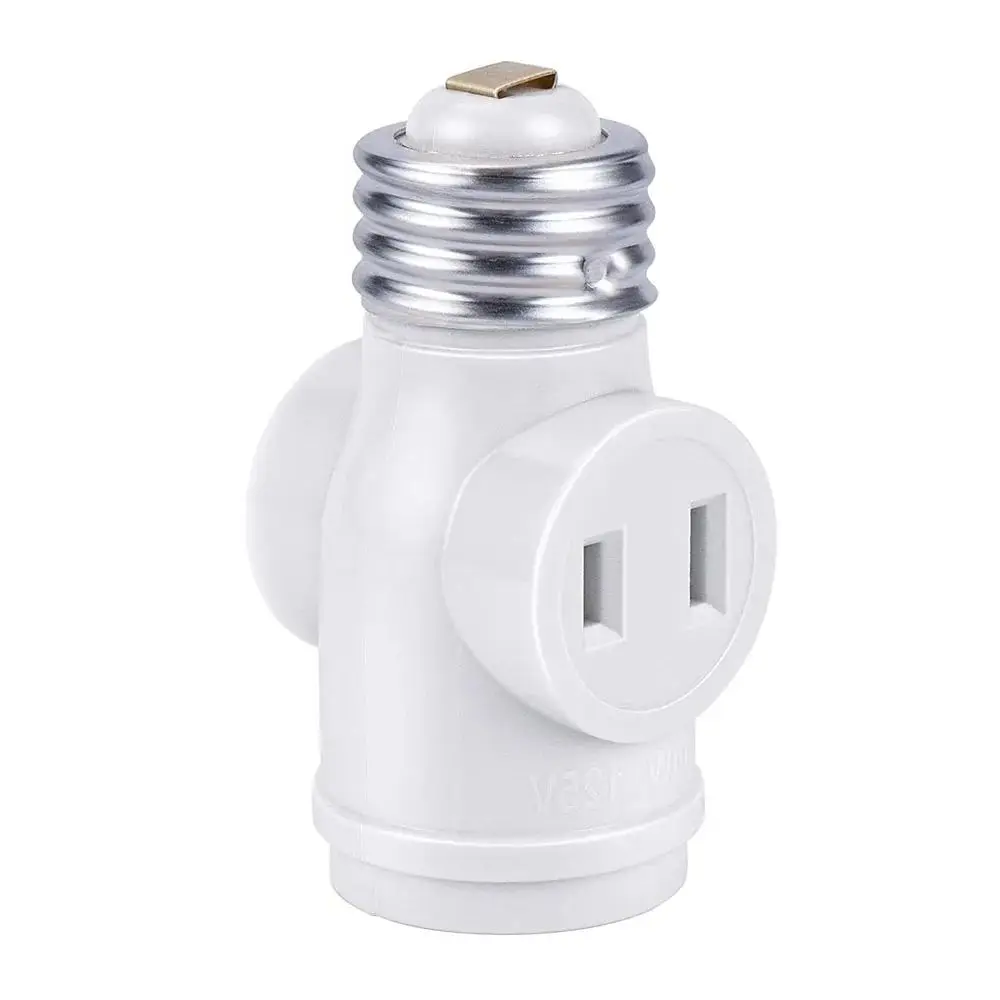 1pcs White Black Bakelite American Pull Chain Switch E26 Light Bulb Socket Adapter With 2 AC Outlet Plugs