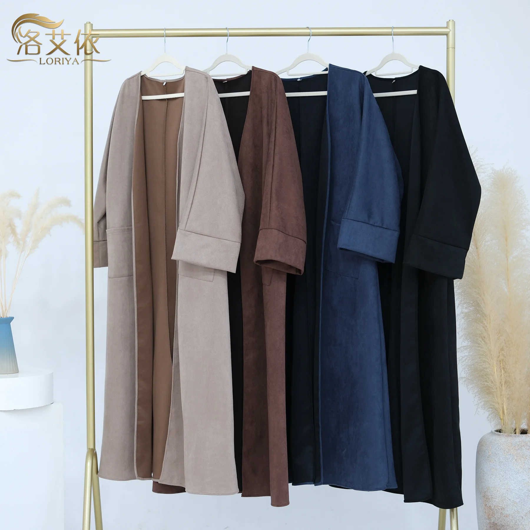 2024 New Winter Suede Coat for Women Warm Thick Open Kimono Cardigan Arab Turkey Modest Abaya Islam Clothing Femme Retro Robe