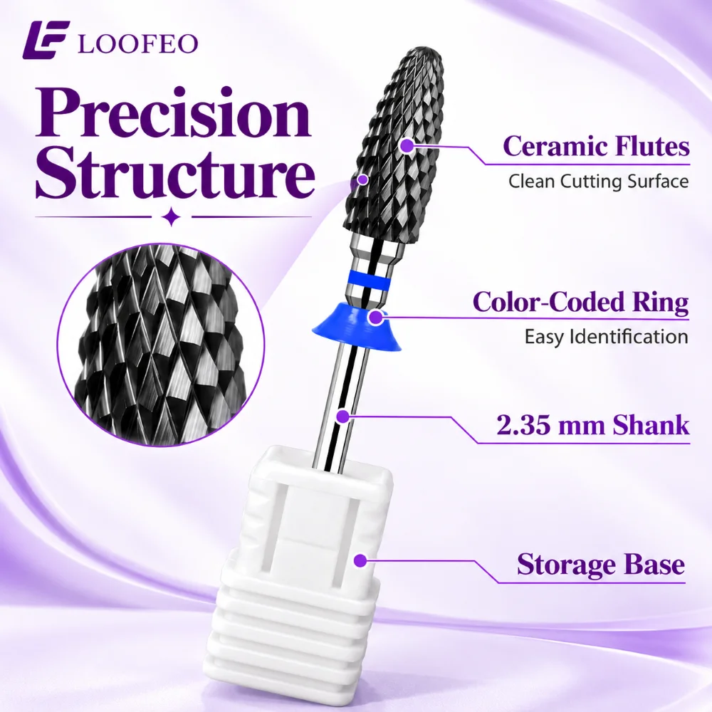 Gel Removal And Shaping 1PC Pink Ceramic Nail Drill Bit Tapered Head 2.35mm Shank Reusable Manicure Cutter With Color Coded Ring
