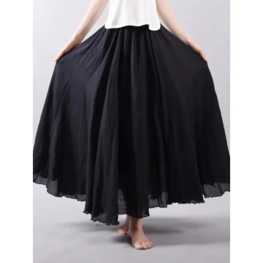 

Высококачественная хлопково-льняная юбка макси, женская повседневная эластичная плиссированная пляжная юбка трапециевидной формы с высокой талией в стиле бохо Saia Feminina Faldas Jupe