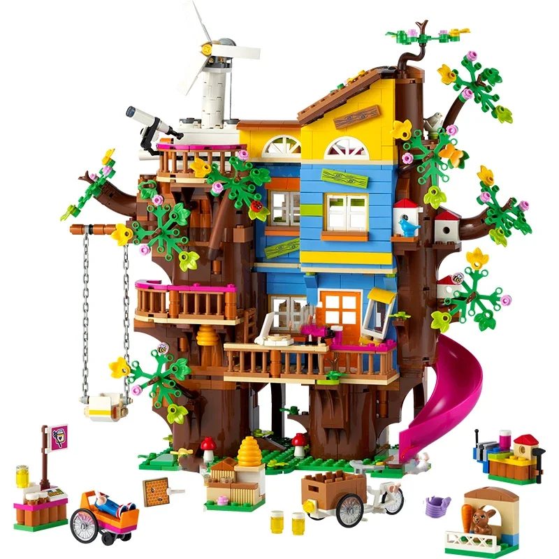 2024New Friendship Tree House Good Friend Girl Series House Villa Slide Assembly Building Blocks Girl Gift Children\'s Toy Gift