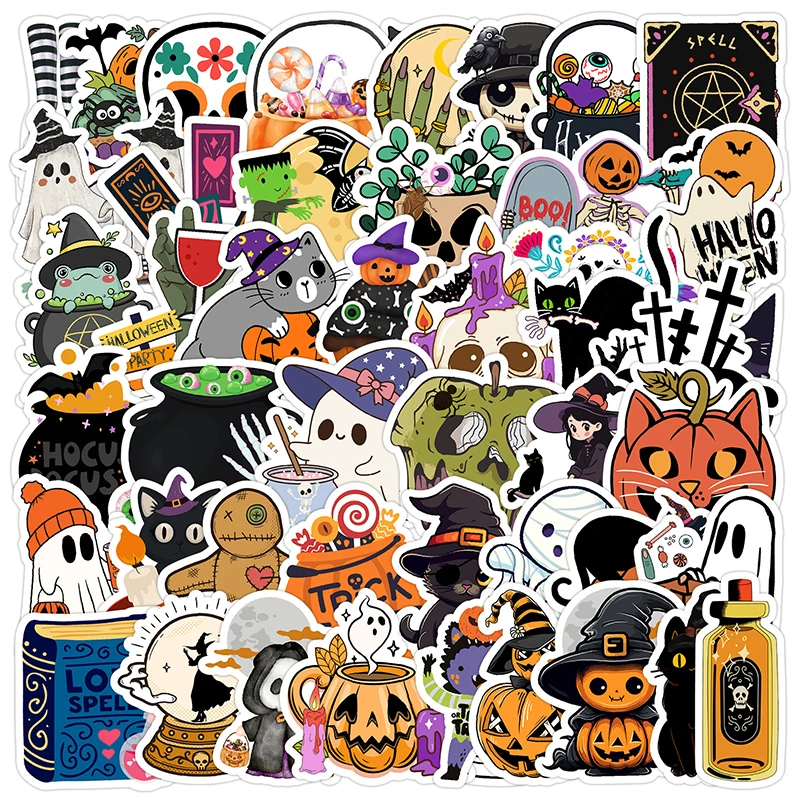 50PCS Cartoon Halloween Pumpkin Graffiti Stickers Aesthetics DIY Decoration Phone Cases Stationery Skateboards Decals Kids Toys