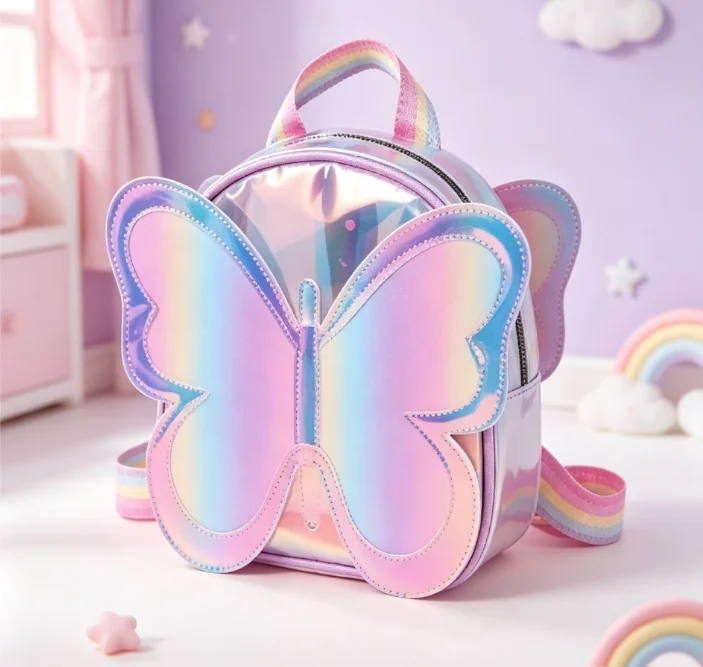 Sac à dos pour petites filles avec motif papillon laser, tendance, sac à dos scolaire pour enfants, sac à bandoulière