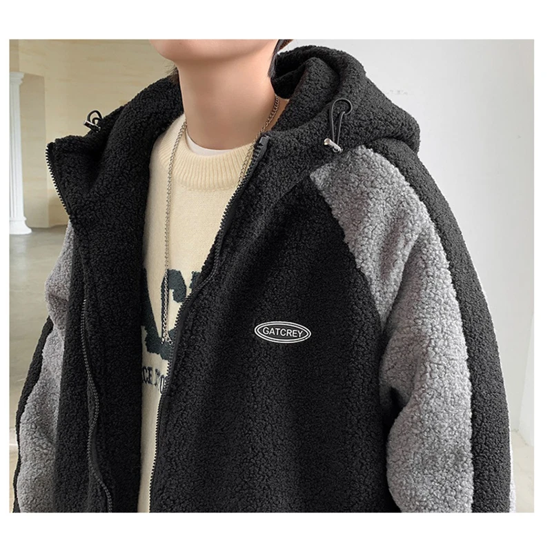 Winter Warm Men Coats Casual Polar Fleece Hooded Jacket Coats Comfort Loose Patchwork Coats Male Hoodies Outerwear 2022